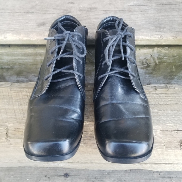 Vintage 90s y2k Bratz Lace Up Square Toe Chunky Heel Black Ankle Boots Booties - Picture 4 of 11